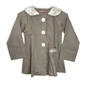 Jelly the Pug Shannon Grigio Girls Coat Size 8 Cotton Lace Collar Outerwear